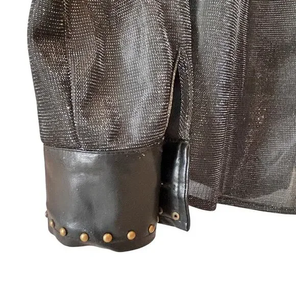 NWOT Unisex Black Leather Gold Studded Glitter Oversized Mesh Western Rock  XS - Picture 6 of 8